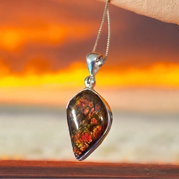 Ammolite Sterling Silver Wire Wrap Pendant – Houston Museum  Rare Ammolite Gemstone Sterling Silver Pendant